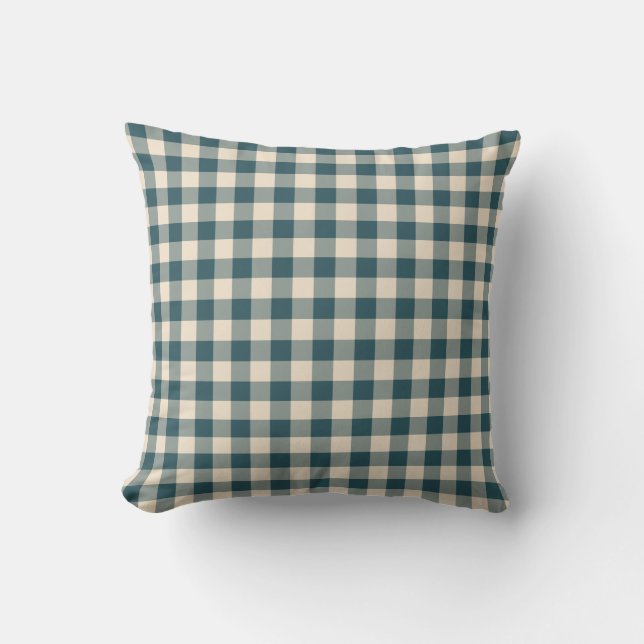 Emerald Off-White Gingham Pattern Kissen (Vorderseite)