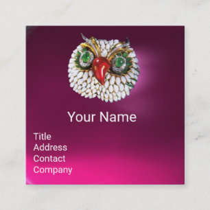 EMERALD OPALE WHITE PEARL JEWEL OWL Pink Fuchsia Quadratische Visitenkarte