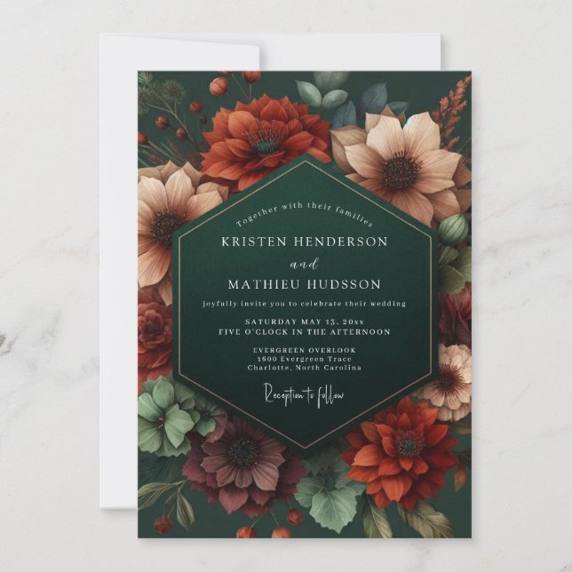 Emerald Opulent Bloom Wedding Einladung (Vorderseite)