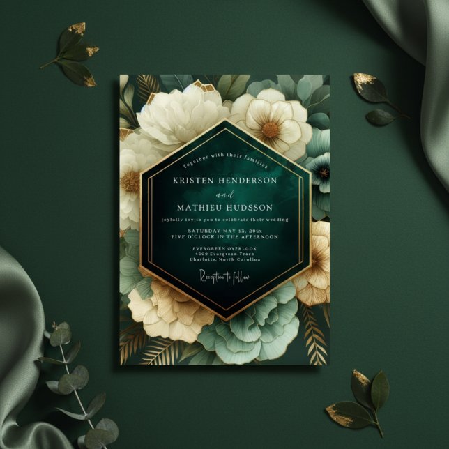 Emerald Opulent Bloom Wedding Einladung (Von Creator hochgeladen)