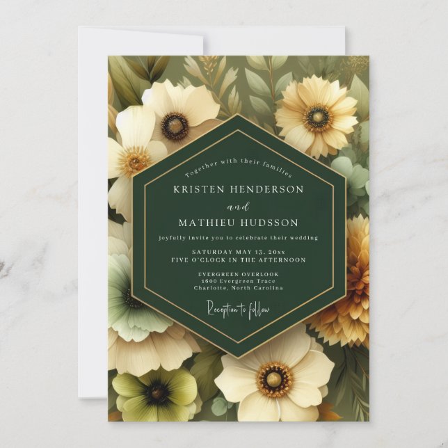 Emerald Painterly Bloom Wedding Einladung (Vorderseite)