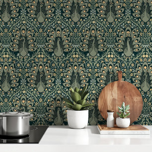 Emerald Peacocks Art Nouveau Wallpaper Tapete
