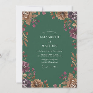 Emerald-Pfirsich-Wildblumen-Hochzeit Einladung