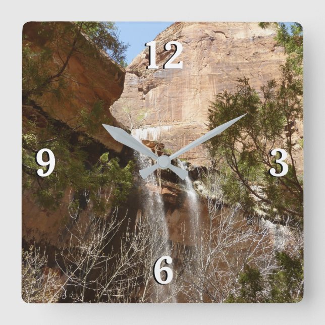 Emerald Pool Falls I aus dem Zion National Park Quadratische Wanduhr (Vorderseite)