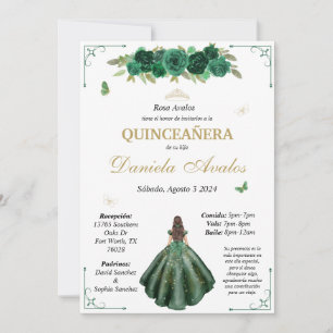 Emerald Quinceañera Einladung auf Spanisch