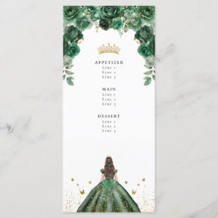 Emerald Quinceañera Florale Faux Folie Menükarte