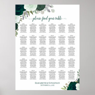 Emerald Rose Chic 30 Table Wedding Seating Chart Poster