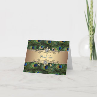 Emerald Royal Blue Gold Pfau Vielen Dank Karten