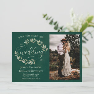 Emerald & Sage Green Blätter & Foto Rustikale Hoch Save The Date