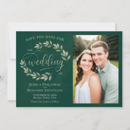 Emerald & Sage Green Blätter & Foto Rustikale Hoch Save The Date