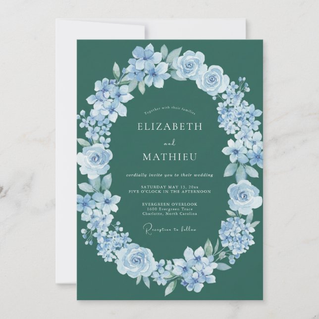 Emerald sanfte florale Hochzeitsbogen Einladung (Vorderseite)