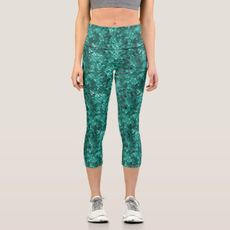 Emerald Scale Muster High Waisted Yoga Capris