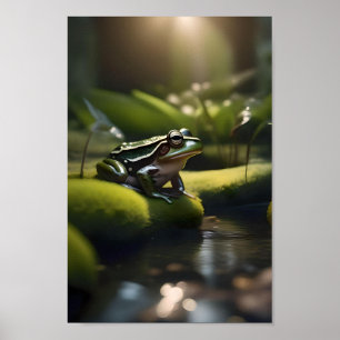 Emerald Serenity: Ein grüner Frosch am Fluss, Poster