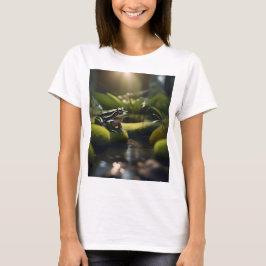 Emerald Serenity: Ein grüner Frosch am Fluss, T-Shirt