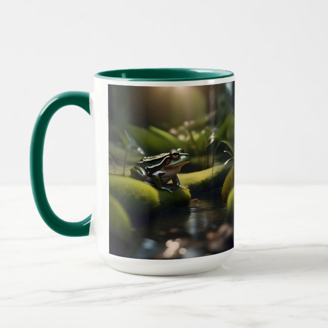 Emerald Serenity: Ein grüner Frosch am Fluss, Tasse (Links)