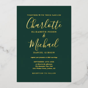 Emerald Signature Schrift Kalligrafie Hochzeit Gol Folieneinladung