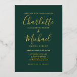 Emerald Signature Script Calligraphy Wedding Gold Folieneinladung<br><div class="desc">Diese elegante,  echte Goldfolie smaragdgrüne Hochzeitseinladung mit ihren charakteristischen Stilnamen kann mit Ihren Informationen in schicker Schrift personalisiert werden. Entwickelt von Thisisnotme©</div>