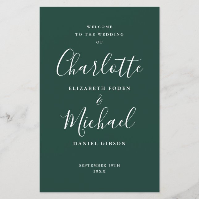 Emerald Signature Script-Hochzeitsprogramm (Vorderseite)