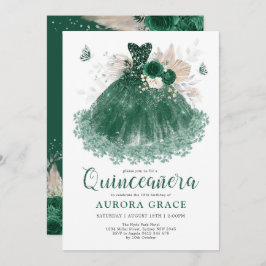 Emerald Silver Blume Quinceañera Mis Quince Anos Einladung