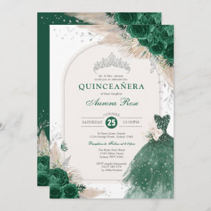 Emerald Silver Boho Rose Princess Quinceañera Einladung