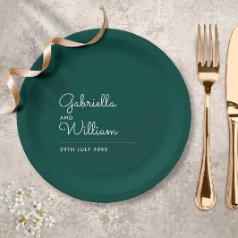 Emerald Simple Elegant Script Wedding Pappteller