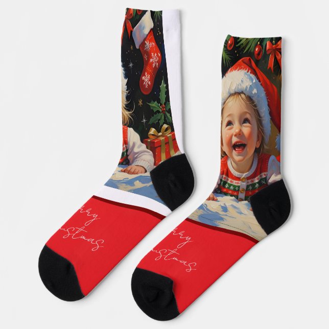 Emerald Smiple Cute Weihnachtsmann  Socken (Linkes Detail)