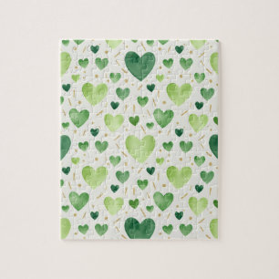 Emerald Sparkle Grüne und goldene Wasserfarben-H Puzzle