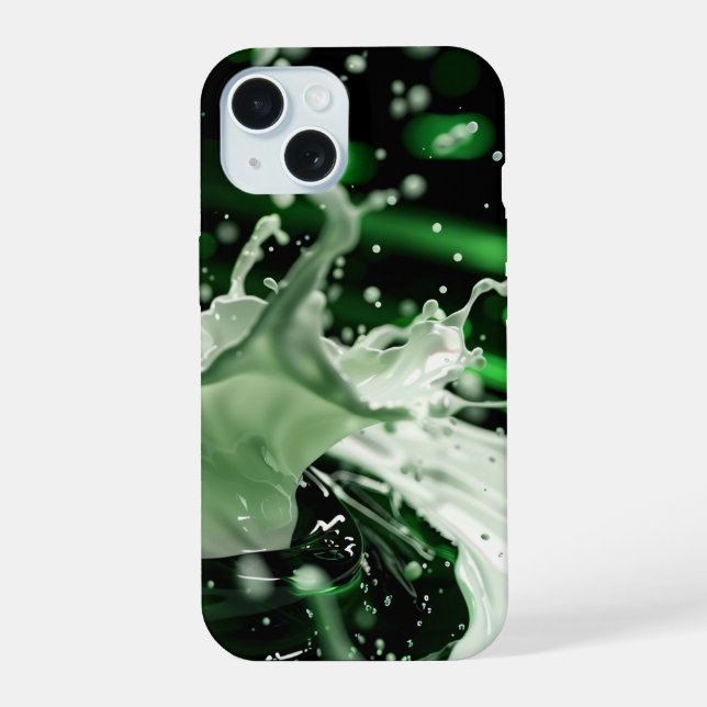Emerald Splash Dynamics iPhone Case 15 Hülle (Rückseite)