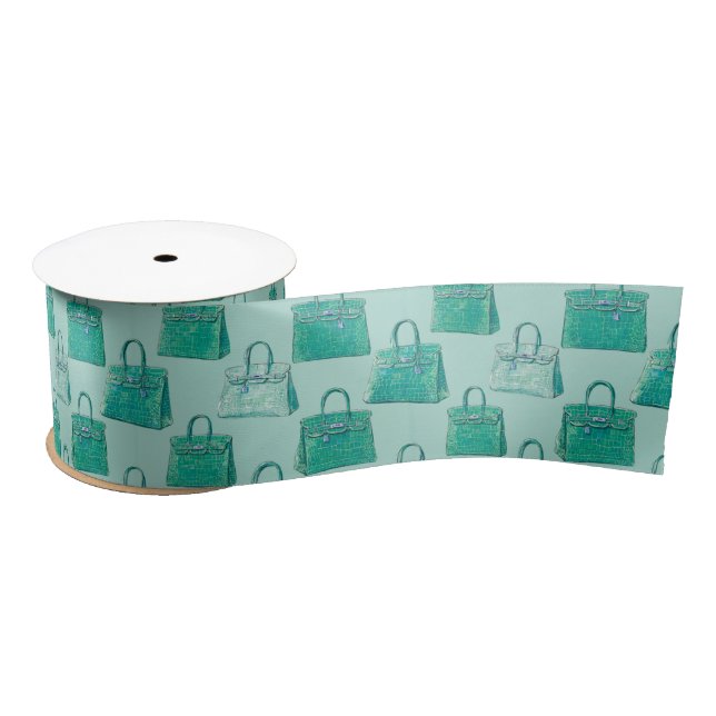Emerald Teal Croc Handbag Fashion Pattern Satinband (Spule)