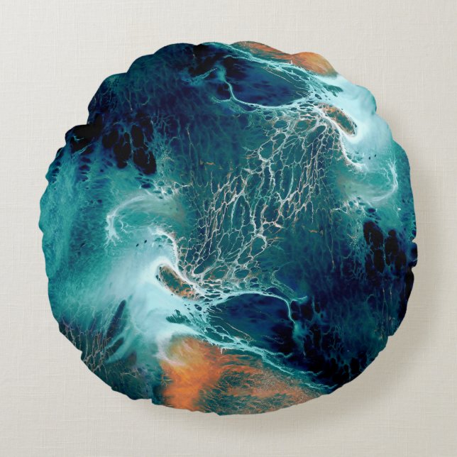 Emerald Tides in Motion Rundes Kissen (Vorderseite)
