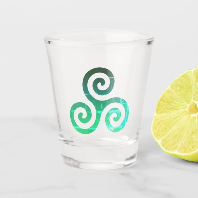 Emerald Triskele Altes keltisches Symbol Schnapsglas (Vorderseite)