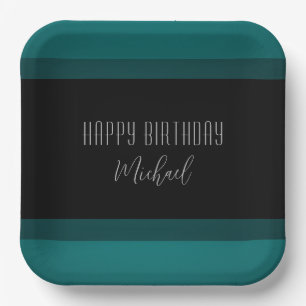 Emerald und Black "Happy Birthday" Papierplatte Pappteller