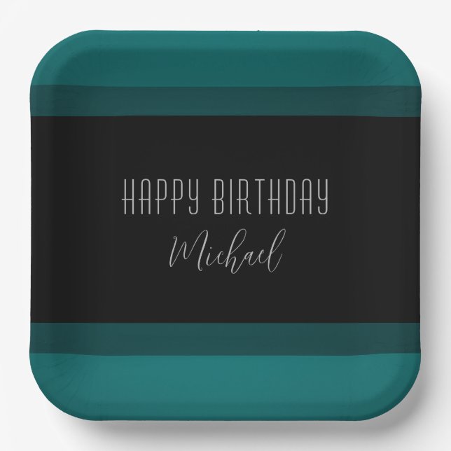 Emerald und Black "Happy Birthday" Papierplatte Pappteller (Vorderseite)