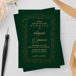 Emerald und Bronze Confetti Bursts Wedding Einladung