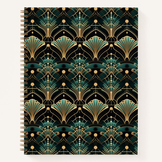 Emerald und Gold Accent Art Deco inspiriert Notizbuch (Vorderseite)