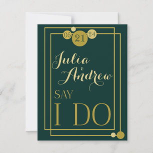 Emerald und Gold Art Deco Hochzeit speichern Datum