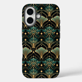 Emerald und Gold Art Deco inspiriert Lüfter iPhone 16 Hülle