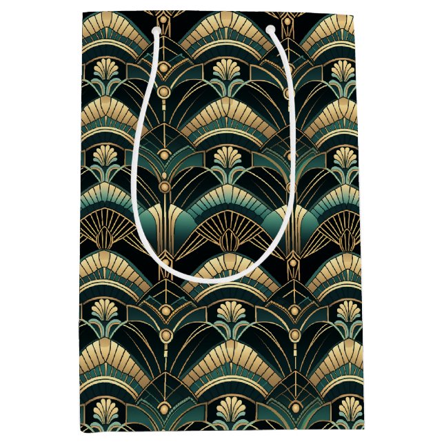 Emerald und Gold Art Deco Themed Mittlere Geschenktüte (Vorderseite)