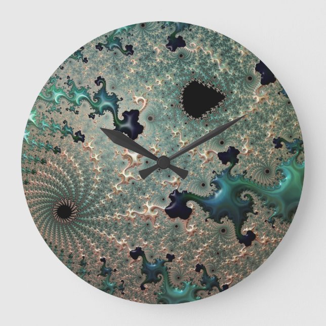 Emerald und Gold Mandelbrot Round Clock Große Wanduhr (Vorderseite)