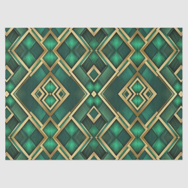 Emerald und Gold Moderne Raute Seidenpapier (Vorderseite)
