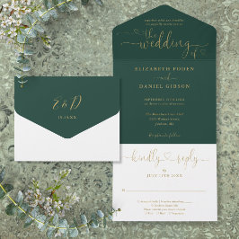 Emerald- und Gold-Script-Herz für Minimalistische All In One Einladung