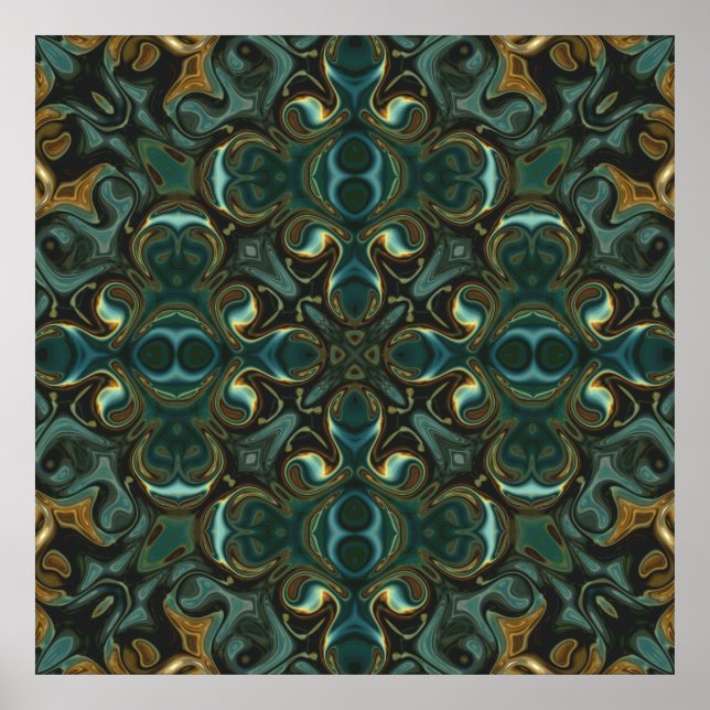 Emerald und Gold Symmetric Abstrakt Mandala Poster (Vorne)