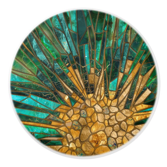 Emerald- und Goldzellen-Mosaik abstrakt Keramikknauf (Vorderseite)