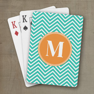 Emerald und Orange Chevrons Custom Triple Monogram Spielkarten