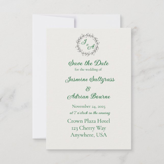 Emerald Vine Wedding Save The Date (Vorderseite)
