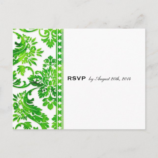 Emerald Vintag Damask Lace Wedding RSVP Einladungspostkarte (Vorderseite)