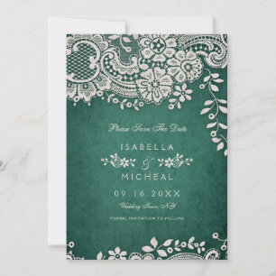 Emerald Vintag Spitzen rustikale Hochzeit Save the Date