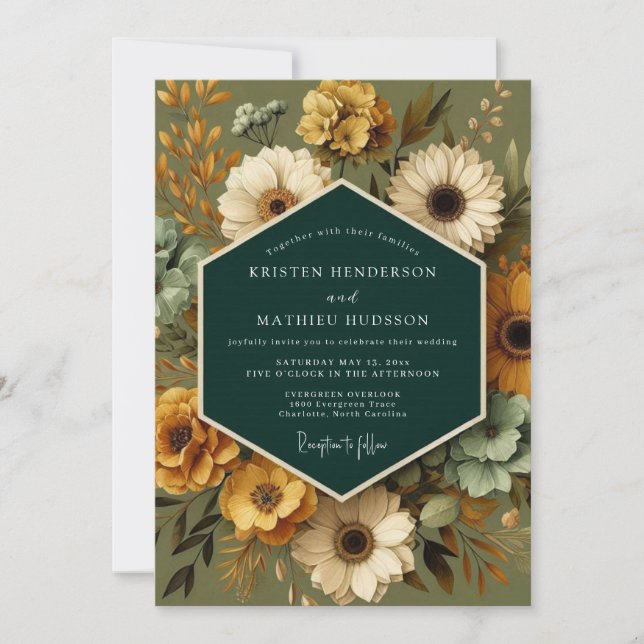 Emerald Vintage Flora Wedding Einladung (Vorderseite)