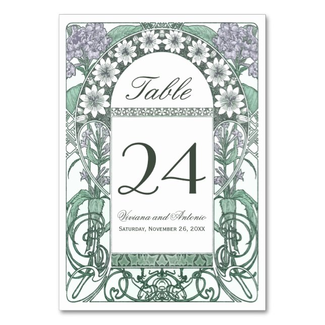 Emerald Violet Garden Wedding Tischnummern (Vorderseite)