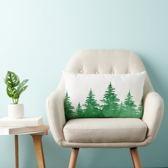 Emerald Watercolor Evergreen Trees Lendenkissen (Stuhl )